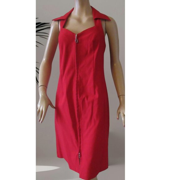 Joseph Ribkoff Red Front Zipper Dress Criss Cross Back Women's Size 8 - Picture 1 of 2